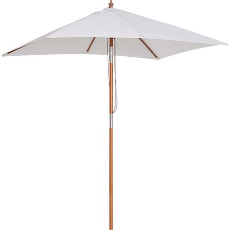 Ombrellone da Giardino Inclinabile 2x1.5m a 6 Stecche con Palo in Legno di Abete e Corda, Beige