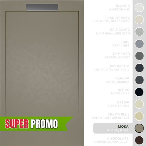 SOULBATH Plato de Ducha - Resina - Gel Coat - Textura Liso/Piedra - MOKA - Antideslizante - 160x80- Extraplano 3cm - Incluye Válvula desagüe y Rejilla- Diseño elegante (1/5)