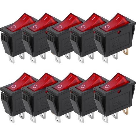 Lot de 10 interrupteurs à bascule 3 broches marche/arrêt avec voyant rouge, 2 positions, accessoires pour appareils électroménagers KCD3 (1/5)