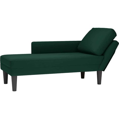 Chaiselongue mit Kissen und Rechter Armlehne Dunkelgrün Samt (1/5)