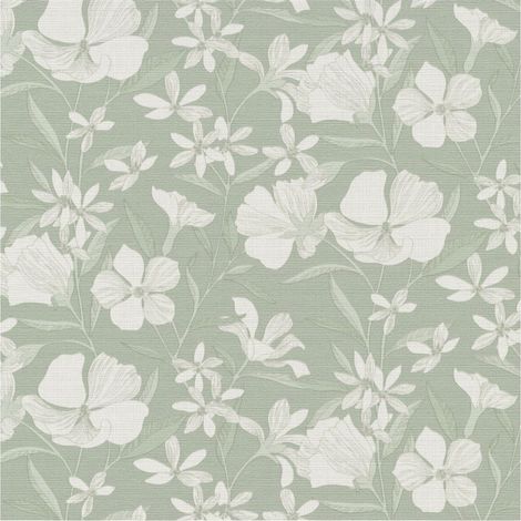 Erismann Sage Green Floral Wallpaper Paste the Wall Vinyl Scrubbable Textured (1/4)