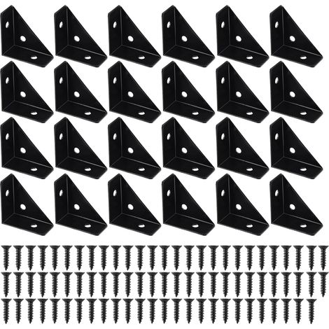 Lot de 24 équerres d'angle noires 38 x 38 mm avec 80 vis, connecteur d'angle en métal à 90 °, convient pour bord de lit Zhuo (1/5)