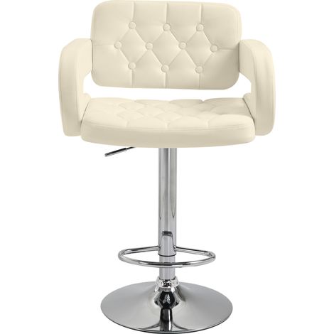 Tabouret de bar pivotant réglable en hauteur avec dossier repose-pieds blanc 61x50x93-113cm