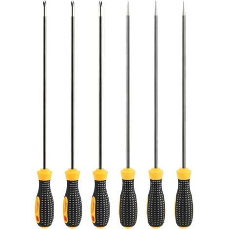Lot de 6 tournevis plats et cruciformes de 30 cm de long avec manche en caoutchouc (1/4)