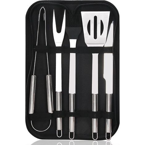 Set mit 5 multifunktionalen Grillzubehörteilen aus Edelstahl im Etui für Picknicks, Camping, Räuchern und Grillen (1/5)