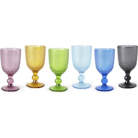 Set de 6 verres à pied, multicolore, verre coloré en pâte, 300 ml. (1/3)