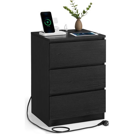VASAGLE KAILYN Collezione - Comodino con Stazione di Ricarica, con 3 Cassetti, 2 Prese AC 2 Porte USB, per Soggiorno, Camera da Letto, Studio, Nero Ebano LET631B56 (1/5)