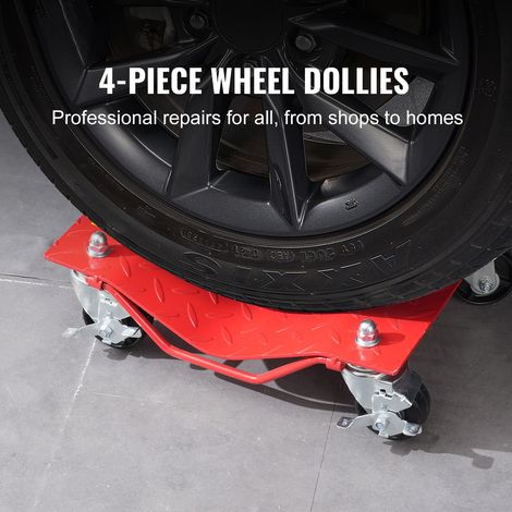 Chariot de déplacement roue acier renforcé 8000 lbs, set 4 cales pneus voiture avec frein, déplacer auto SUV camion remorque moto bateau rouge (1/5)