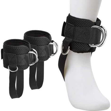 1 Paire de Sangles de Cheville Réglables pour Machine à Poulies, Coussins d'Entraînement de Fessiers avec 4 Anneaux en D pour Extensions de Jambes et Kickbacks (1/5)