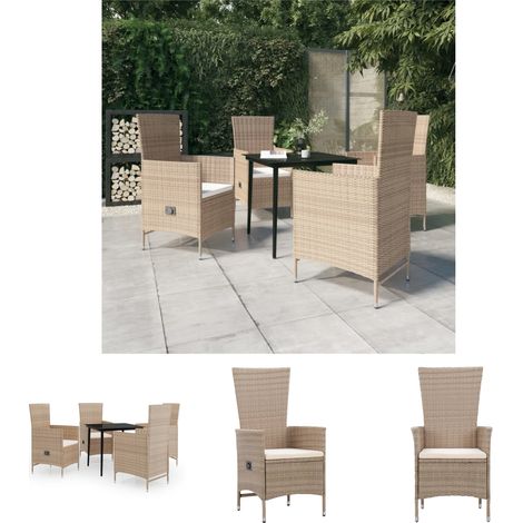 Gartenstühle - vidaXL 5-tlg. Garten-Essgruppe mit Kissen Beige - Gartenmöbel Set (1/5)