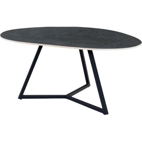 Table basse PETRANO 70 cm en céramique gris anthracite et métal noir – Forme organique (1/5)