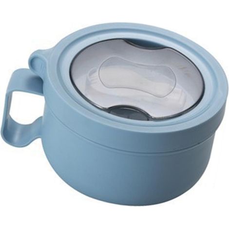 Bol isotherme étanche en acier inoxydable 304 avec poignée, idéal pour les nouilles et les bentos, 850 ml, bleu.
