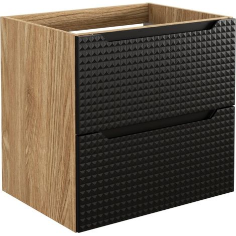 Möbelwaschtisch VELNIA – 2 Schubladen – 60 cm – Farbe helles Eichenholz und Schwarz – Zum Aufhängen