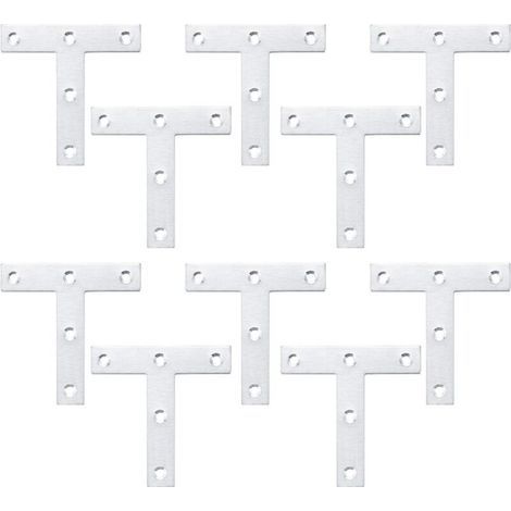 Supports en Forme de T, Plaque de Réparation Plate, Supports d'angle en Acier Inox, Plaques de Fixation Plates Droites pour Réparation de Fixation des Meubles de Jonction (10 Pièces, 80x80x1,5 (1/4)