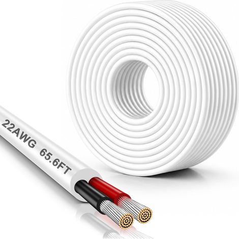 Fil Électrique Blanc 22 AWG 20 m, 2 x 0,3 mm², Cuivre Étamé À 2 Conducteurs, Flexible Basse Tension pour LED, Automobile, Haut-Parleurs, CCTV, 5V/12V/24V et Projets DIY (1/5)