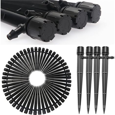 50pcs Adjustable Irrigation Drippers, 8-Hole 360 Degree Micro Drip Irrigation Sprinkler with Plug Connector and Support Spike for 4/7mm Hose, Insert Irrigation Dripper, Black (1/5)