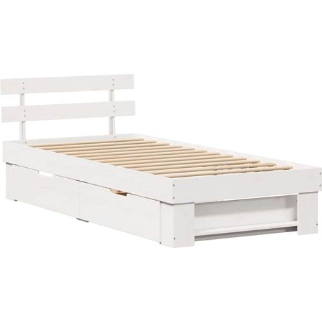 Bed Frame with Headboard White 75 x 190 cm Solid pine wood vidaXL (1/5)