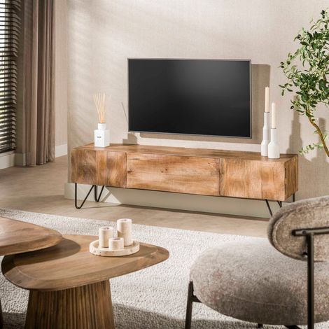 Meuble TV en manguier 160cm avec rangements NAPLES (1/5)