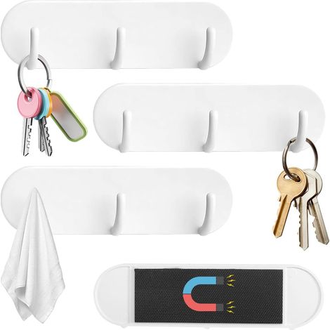 4 Pièces Porte Clés Magnétique, Crochets Magnétiques avec 3 Crochets, Accroche Porte Clef Mural Sans Perçage, Support Clef Mural, Crochet à Clé Magnétique pour Réfrigérateur Buanderie Cuisine (1/5)