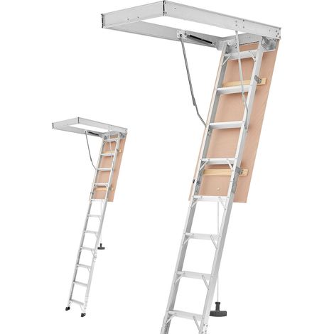 VEVOR Aluminum Attic Ladder, Fits 9.8'-10.3'/7.66'-9.8' Ceiling Height, 54" x 22.5" Opening, 375 lbs Load Capacity, Multi-Purpose Foldable Lightweight and Portable Attic Stairs for Convenient Access (1/5)
