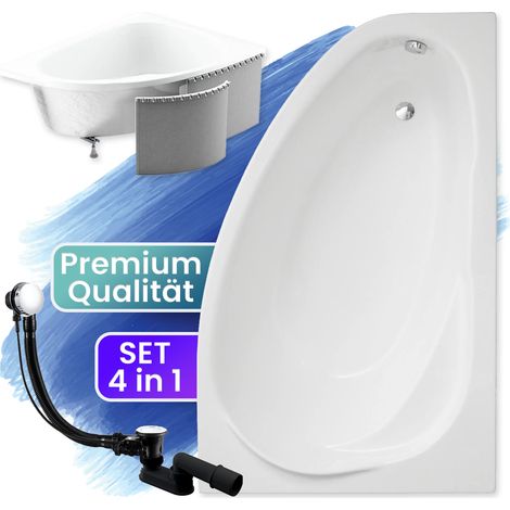 Badewanne Eckbadewanne 150x100 Rechts mit Styroporverkleidung, Ablauf & Füße GRATIS - Komplettset 4in1 Original Acryl Wanne Siphon - BADLAND MAREA (1/5)