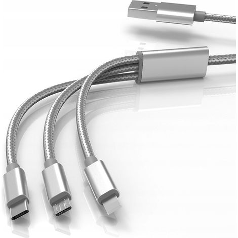 Câble de charge 3 en 1 de 1,2 m, USB-C Lightning 5 A
