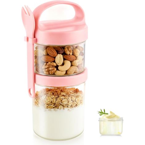 Ciotola da colazione portatile (con cucchiaio) Rosa 360 ml + 560 ml Ciotole, scatole e contenitori per la colazione, vasetti portatili per yogurt (1/5)
