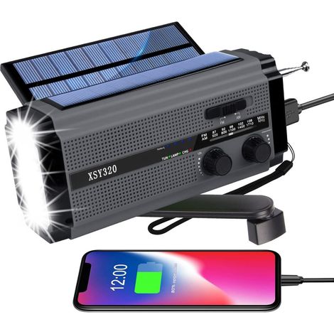 Radio Solaire - AM FM NOAA - Lampe Torche LED - Powerbank 5000 mAh - Générateur Manuel et Panneau Solaire - Pour Camping et Urgences - 1 Pièce (1/5)