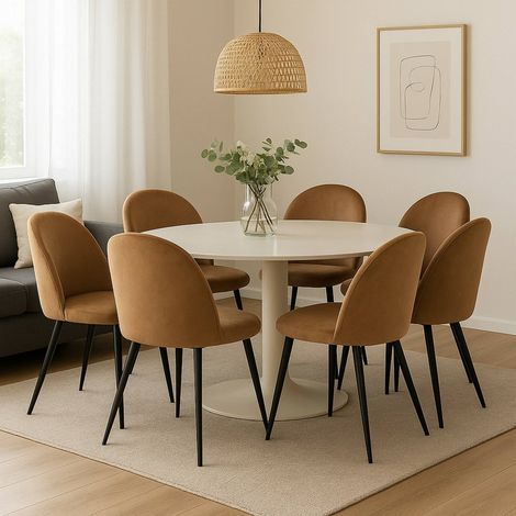 Conjunto de 6 sillas Achito, Sillón tapizado en terciopelo, Silla de comedor tapizada, Silla de reunión, 51x54h82 cm, Beige (1/5)