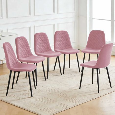 AINPECCA 6X Yellow Dining Chairs Velvet Padded Seat Metal Legs Kitchen Home Office UK