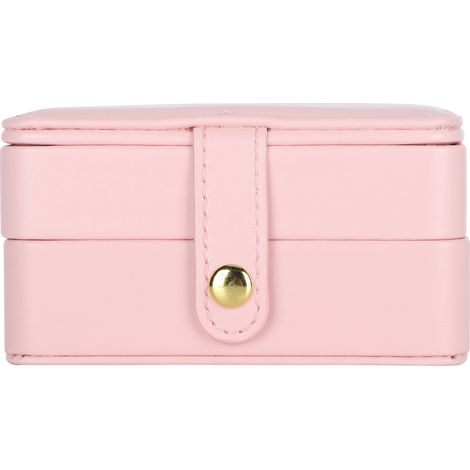 Boîte à bijoux portable rose - Organisateur de bagues, boucles d'oreilles et colliers - Style simple et élégant pour voyage (1/5)