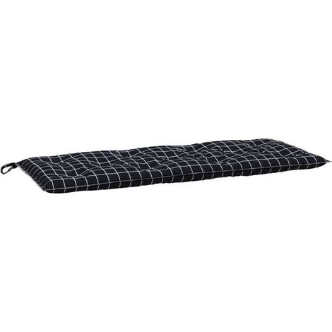 Coussin de banc de jardin à carreaux noirs, dimensions 120x50x7 cm, en tissu. (1/5)