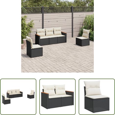 Rattanmöbel - 5-tlg. Garten-Sofagarnitur mit Kissen Schwarz Poly Rattan (1/5)
