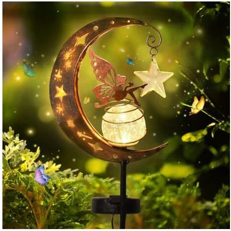 Pair Lampes solaires de jardin en forme de lune – 2 pièces – Boules en verre craquelées – Installation facile – Lumière automatique la nuit – Yoyo (1/5)
