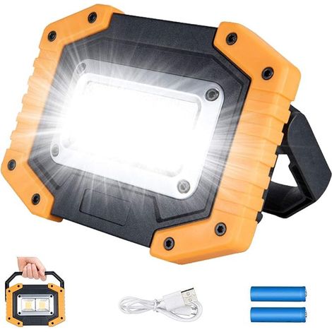 Foco LED recargable, 30 W, 2000 lúmenes, 3 modos, [Incluye 2 baterías 18650  Luces de trabajo LED, foco USB para construcción, luz portátil impermeable para camping, garaje, pesca y obras de construcc (1/5)
