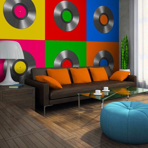 Papier peint disque vinyle (pop art) - 300 x 230 cm