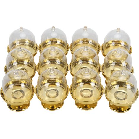 12 mini-plateaux à gâteaux avec couvercle, présentoirs à gâteaux en plastique transparents avec dôme, boîtes à bonbons transparentes pour mariages et fêtes, fond doré (1/5)