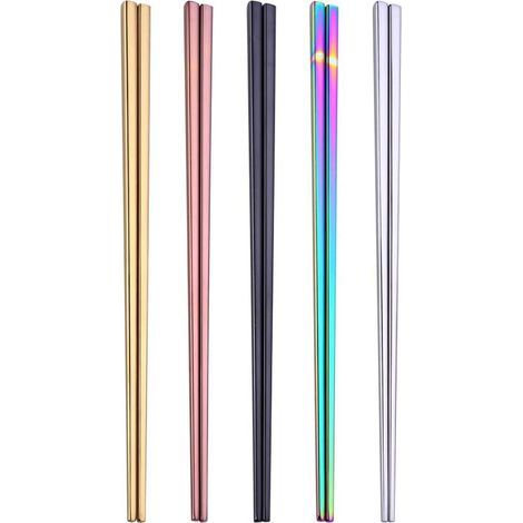 Baguettes en acier inoxydable réutilisables, multicolores et légères (5 paires), coffret cadeau en acier inoxydable 304. (1/4)