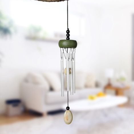 Mini carillon à vent en bois massif avec tige en aluminium pour jardin, cour, extérieur, décoration d'intérieur (vert), (1/4)