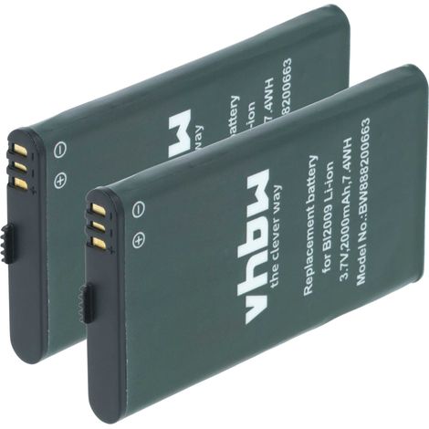 vhbw 2x Akku Ersatz für Hytera BL2009 für Funkgerät, Walkie Talkie (2000 mAh, 3,7 V, Li-Ion)