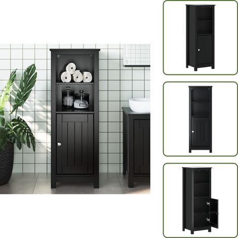 The Living Store Badschrank BERG Schwarz 40x34x110 cm Massivholz Kiefer - Holz Bad Schrank
