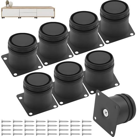 8 Pièces 50mm Pieds Meubles avec 32 Vis, 1-10mm Pied Canapé Hauteur Réglables, Jambe Appui Table Basse Acier Inoxydable, Pieds Rechange Métal Universel pour Armoires, Lits, Cuisine, Salle Bain (Noir) (1/5)