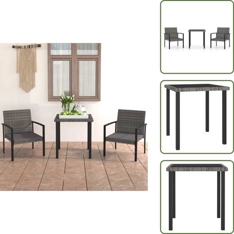 3-tlg. Garten-Essgruppe Poly Rattan Grau - Gartengruppe - Esstisch - Gartenstuhl - Polyrattan - Outdoormöbel (1/5)