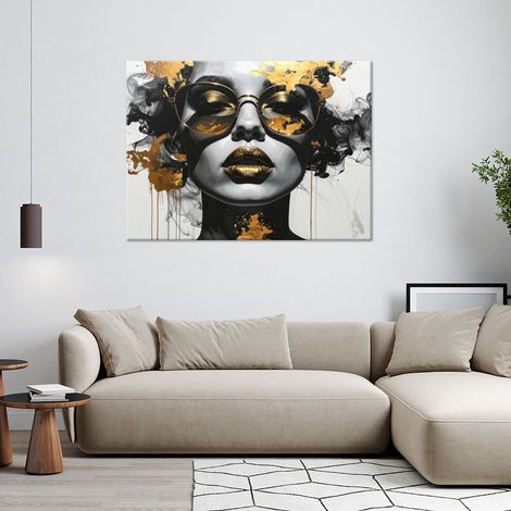 Wandbild Glamour-Frau Porträt Schwarz-Weiß Gold 90x60 (1/4)