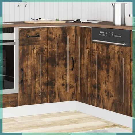 Armoire d'angle de cuisine - Kalmar - chêne fumé - bois d'ingénierie - pieds réglables (1/5)