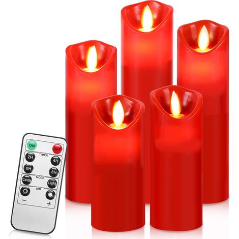 TolleTour LED Kerzen 10er Set Echtwachs Flackernd Flammenlose mit Fernbedienung Timer Funktion & mehrstufig dimmbar bewegliche Flamme Echtwachskerzen Rot