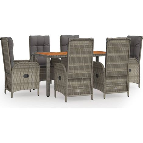 Maison Exclusive - 7-tlg. Garten-Essgruppe mit Kissen Grau Poly R
