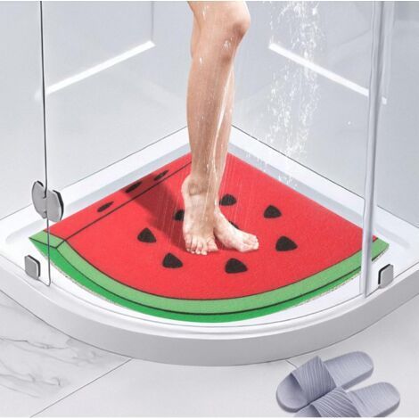Corner Shower Mat, Anti-Slip Anti-Mildew Bath Mat 60 x 60 cm, Shower Mat for Indoor Outdoor Shower, Washable Area Bath Mat for Bathroom Floor,(watermelon) (1/5)