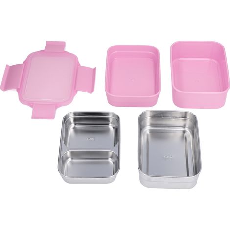 Boîte-repas électrique en acier inoxydable 304, compartimentée double couche isolante pour bureau, école et voyage - Rose