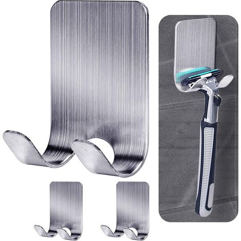 3 Pack Shower Shaver Holder, Stainless Steel Waterproof Razor Holder for Shaver, Bathroom, Razor, Shower No Drilling (3 Pieces, Silver) (1/5)